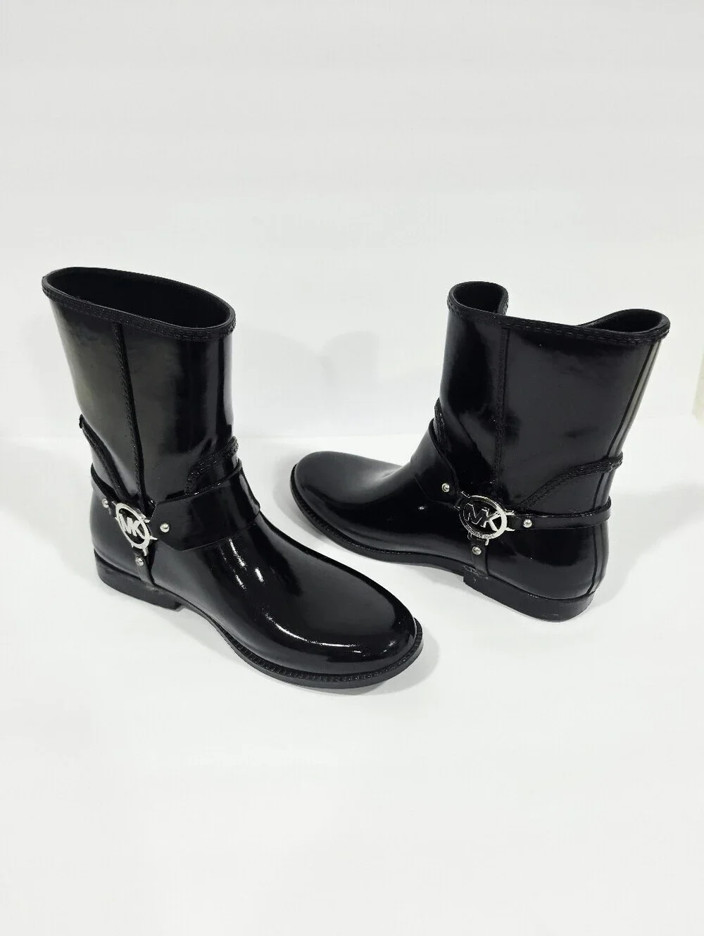 Michael Kors Rain Boots Black MK Logo Waterproof Mid Calf Women's Size 9